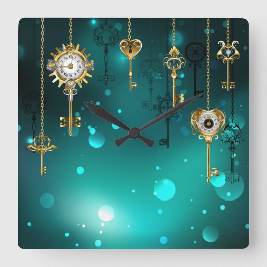 Antieke skelettoetsen op groene achtergrond vierkante klok (Voorkant)