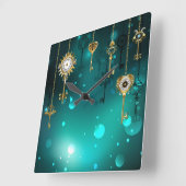 Antieke skelettoetsen op groene achtergrond vierkante klok (Hoek)