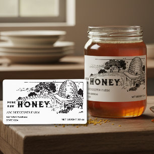 Antieke Skep Bijenkorf Honingpot Label