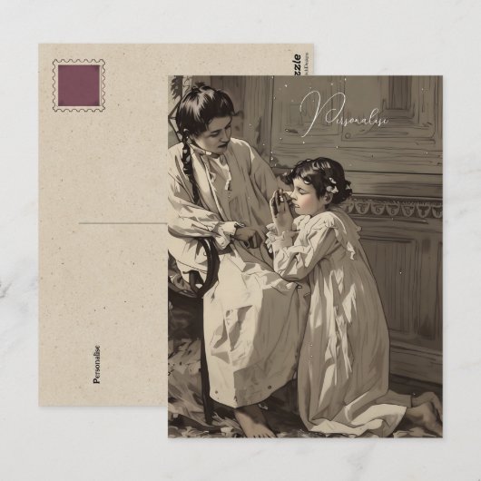 Antieke Slaapkamervictoriaanse Meisjesgebedsfoto Briefkaart (Voorkant / Achterkant)