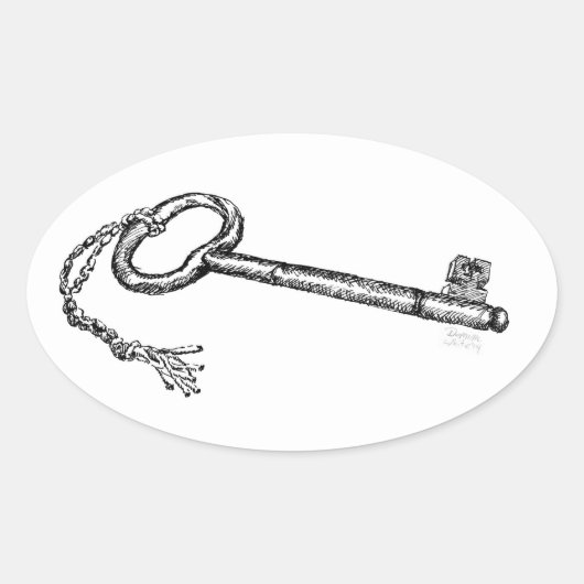 Antieke Sleutel Ovale Sticker (Voorkant)