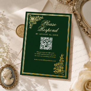 Antieke smaragd gouden regency trouw-RSVP kaart