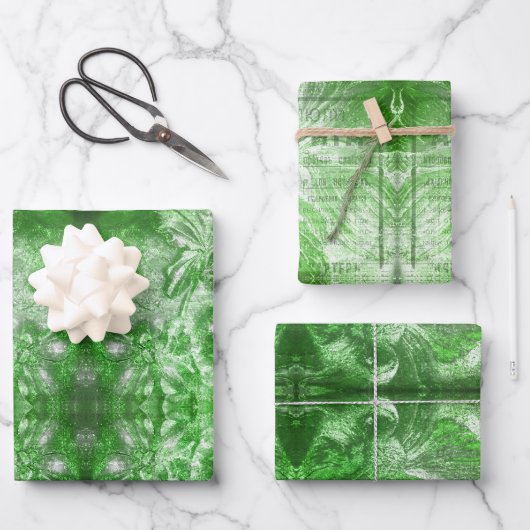 Antieke smaragdgroene bloemmotief met witte glitte inpakpapier vel (Voorkant)