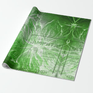 Antieke smaragdgroene bloemmotief witte glitter W Cadeaupapier