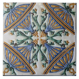 Antieke Spaanse Vintage Majolica Tegeltje