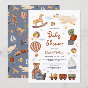Antieke Speelgoed Beer Jongen Baby Shower Kaart