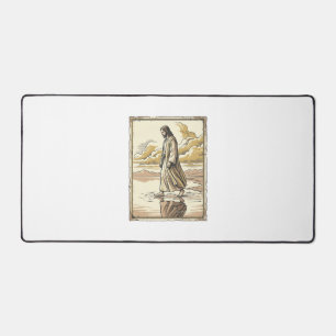 Antieke spirituele waterwandelinggravure bureaumat