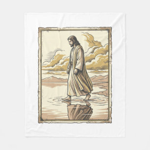Antieke spirituele waterwandelinggravure fleece deken