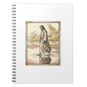 Antieke spirituele waterwandelinggravure notitieboek