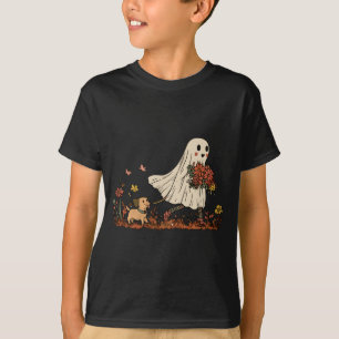 Antieke Spook Wandelende Hond Bloemig Halloween Ho T-shirt