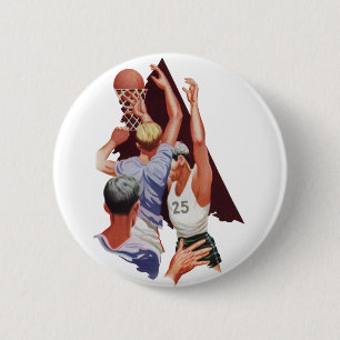 Antieke sport, basketballers in een wedstrijd ronde button 5,7 cm