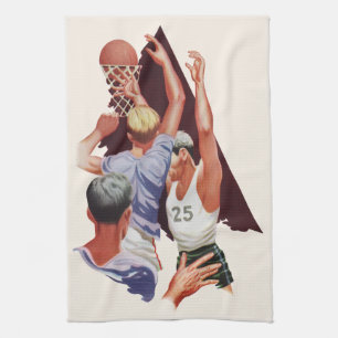 Antieke sport, basketbalspelers in een wedstrijd theedoek