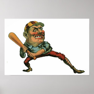 Antieke sport, boze honkbalspeler slagman poster