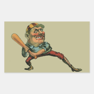 Antieke sport, boze honkbalspeler slagman rechthoekige sticker