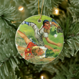 Antieke sport honkbal, kinderen teams spelend keramisch ornament