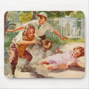 Antieke sport, kinderen spelen stickball-honkbal muismat
