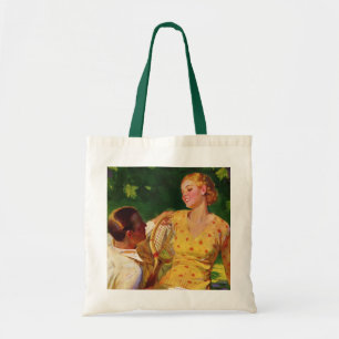 Antieke sport tennis, liefde en romantiek tote bag