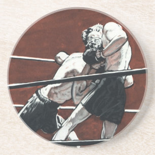 Antieke sportboksen, boksers vechten in de ring zandsteen onderzetter