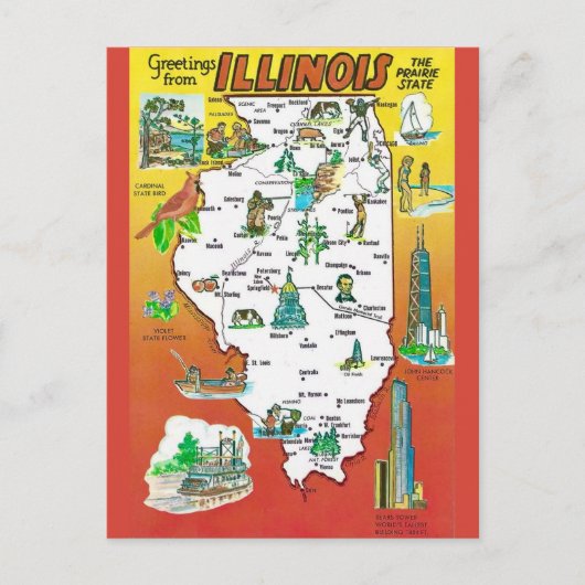 Antieke staatkaart van Illinois Briefkaart (Voorkant)