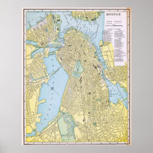 Antieke stadsplattegrond van Boston 1888 Poster