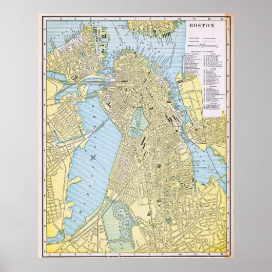 Antieke stadsplattegrond van Boston 1888 Poster (Voorkant)