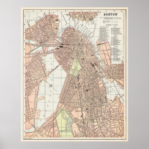 Antieke stadsplattegrond van Boston 1893 Poster