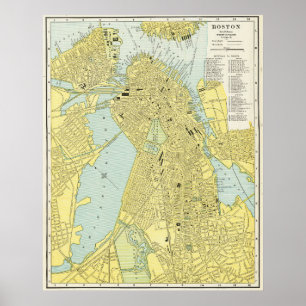 Antieke stadsplattegrond van Boston 1899 Poster