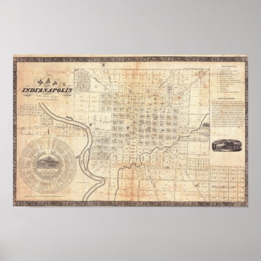 Antieke stadsplattegrond van Indianapolis 1836 Poster (Voorkant)