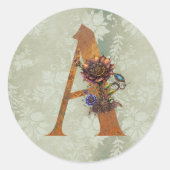 Antieke Steampunk Bloem Letter A Ronde Sticker (Voorkant)