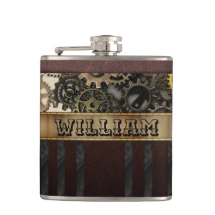 Antieke Steampunk Tandwielen Metaal Leder Heupfles