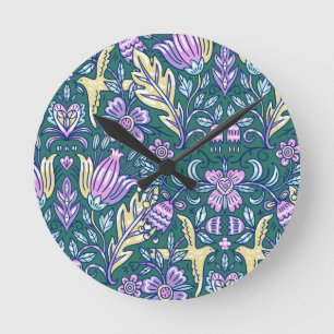 Antieke stijl bloemen en vogels patroon ronde klok