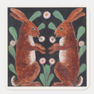 Antieke stijl boshaas lente bloem decor vierkante sticker