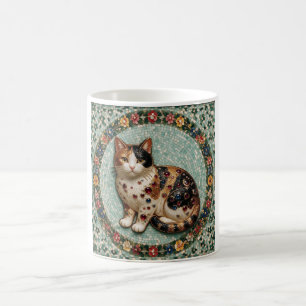Antieke stijl fijne calico kat bloemmozaïek koffiemok