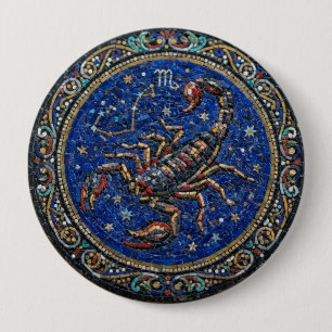 Antieke stijl mozaïek Zodiac Schorpioen Ronde Button 4,0 Cm
