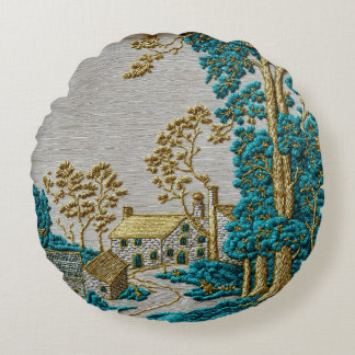Antieke stijl teal + goudkleur landelijk rond kussen