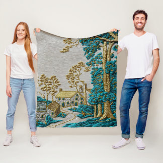 Antieke stijl turquoise + goudkleur landelijk fleece deken