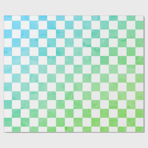 Antieke stijl wit blauw en groen schaakbordpatroon cadeaupapier