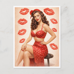 Antieke Stippen Pin-Up Prentbrief – Retro Glamour  Feestdagenkaart