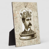 Antieke stoampunk tandwiel-hersenen, man met snor fotoplaat (Zijkant)