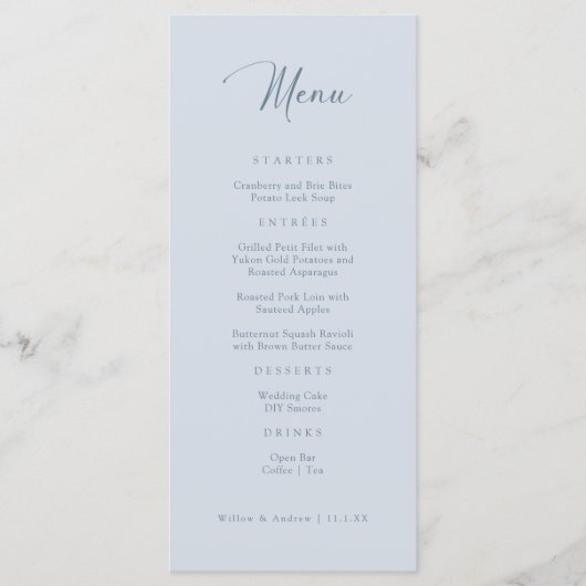 Antieke Stofblauwe Menu (Voorkant)