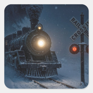 Antieke Stoomlocomotief in de Winter Vierkante Sticker