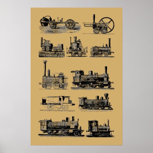 Antieke Stoomlocomotief "Steampunk" Kunst Poster (Voorkant)