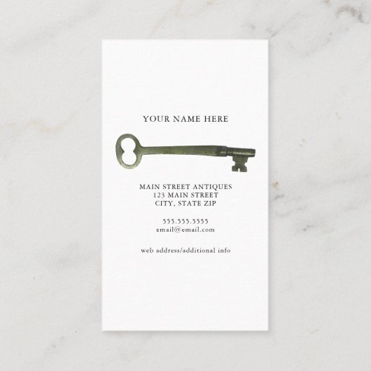 Antieke Store Skeleton Key Visitekaartje (Achterkant)