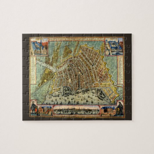 Antieke straat plattegrond van Amsterdam, Nederlan Legpuzzel (Horizontaal)