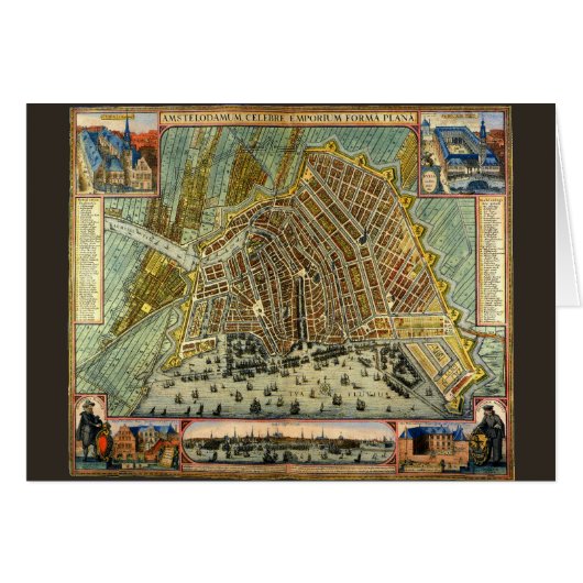 Antieke straatkaart van Amsterdam, Nederland (Voorkant Horizontaal)
