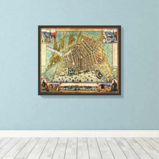 Antieke straatkaart van Amsterdam, Nederland Canvas Afdruk (Insitu (Houten vloer))