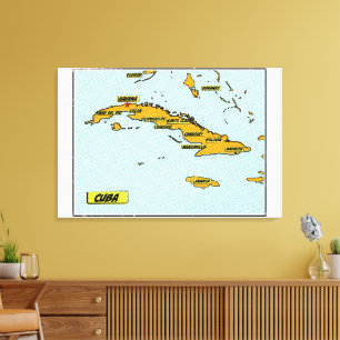 Antieke stripboekkaart van Cuba Canvas Afdruk