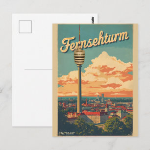 Antieke Stuttgartse televisietoren Fernsehturm Dui Briefkaart
