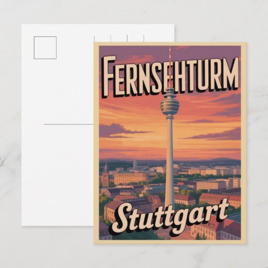 Antieke Stuttgartse televisietoren Fernsehturm Dui Briefkaart (Voorkant / Achterkant)
