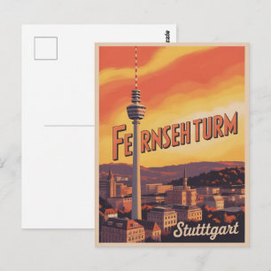 Antieke Stuttgartse televisietoren Fernsehturm Dui Briefkaart